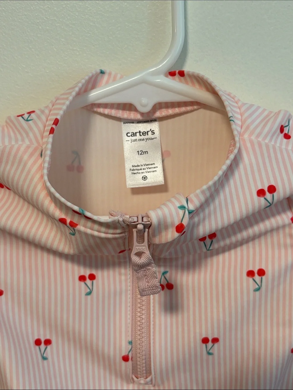 ⭐ 3 for $15 Carter's Pink Striped Long-Sleeve Cherry Rash Guard One-Piece